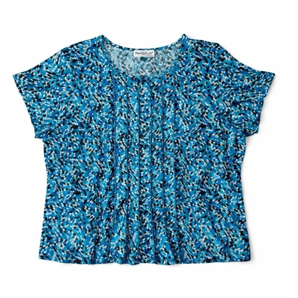 Northstyle Womens Blue Mosaic Print Stretch Poly Top Shirt 3X